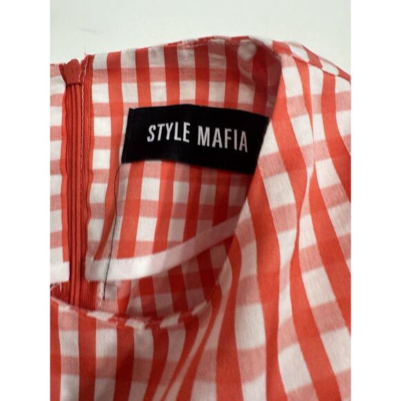 Style Mafia Seersucker Red Plaid Checker Blouse Long Tie Sleeves Size Medium M - Picture 3 of 5